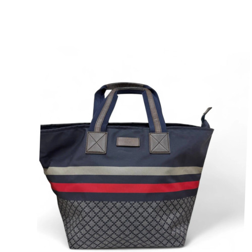 Gucci Tote Bag Nylon Navy Grey Red
