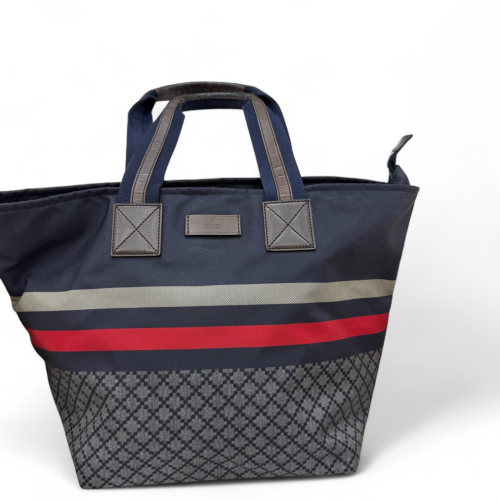 Gucci Tote Bag Nylon Navy Grey Red