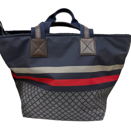 Gucci Tote Bag Nylon Navy Grey Red
