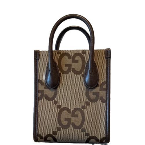 Gucci Mini Interlocking G Tote Monogram Jumbo GG Beige Brown Green
