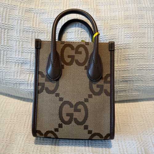 Gucci Mini Interlocking G Tote Monogram Jumbo GG Beige Brown Green