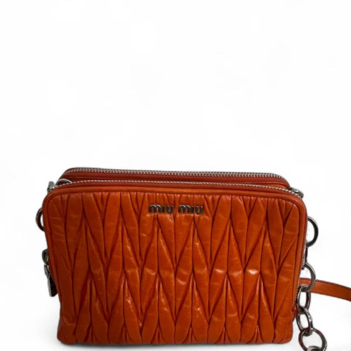 Miu Miu Shoulder Bag Crumpled Lambskin Orange