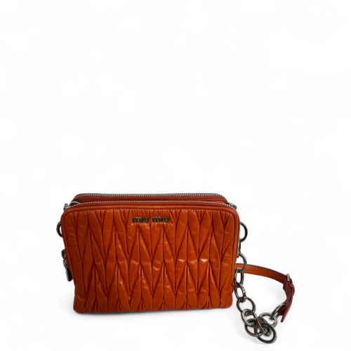 Miu Miu Shoulder Bag Crumpled Lambskin Orange