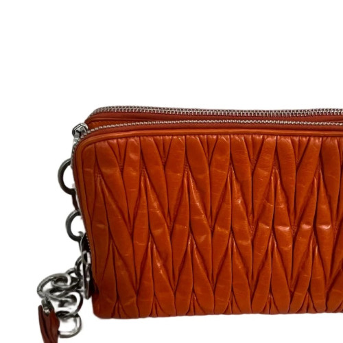 Miu Miu Shoulder Bag Crumpled Lambskin Orange