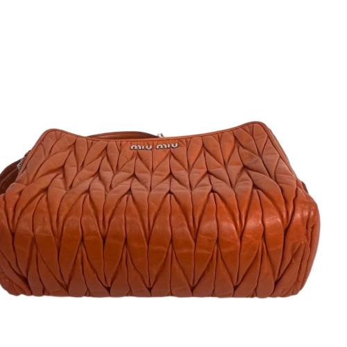 Miu Miu Shoulder Bag Crumpled Lambskin Orange