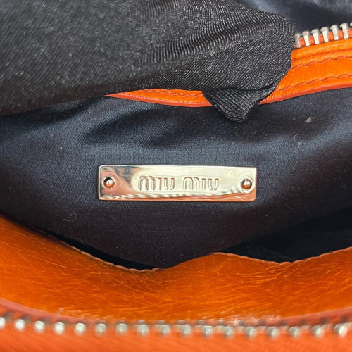 Miu Miu Shoulder Bag Crumpled Lambskin Orange