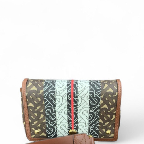 Burberry Flap Bag Monogram Calfskin Brown Black White