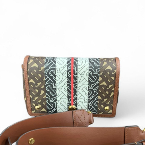 Burberry Flap Bag Monogram Calfskin Brown Black White