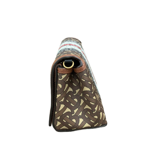 Burberry Flap Bag Monogram Calfskin Brown Black White