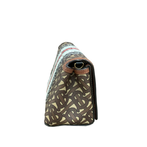 Burberry Flap Bag Monogram Calfskin Brown Black White