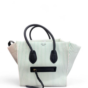 Celine Handbag Striped Canvas Calfskin White Green Black