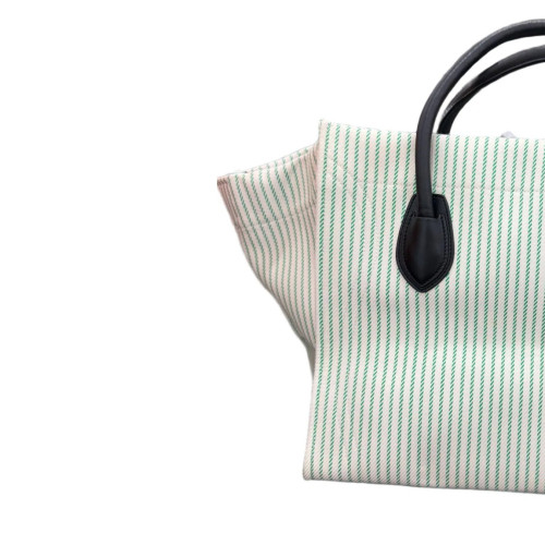 Celine Handbag Striped Canvas Calfskin White Green Black