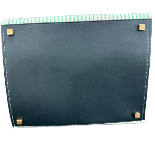 Celine Handbag Striped Canvas Calfskin White Green Black