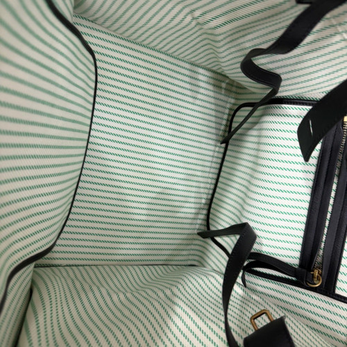 Celine Handbag Striped Canvas Calfskin White Green Black