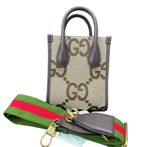 Gucci Mini Retro Interlocking G Tote Monogram Jumbo GG Beige Brown Green