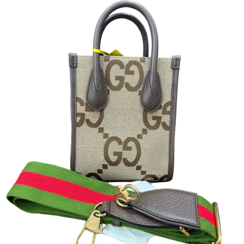 Gucci Mini Retro Interlocking G Tote Monogram Jumbo GG Beige Brown Green