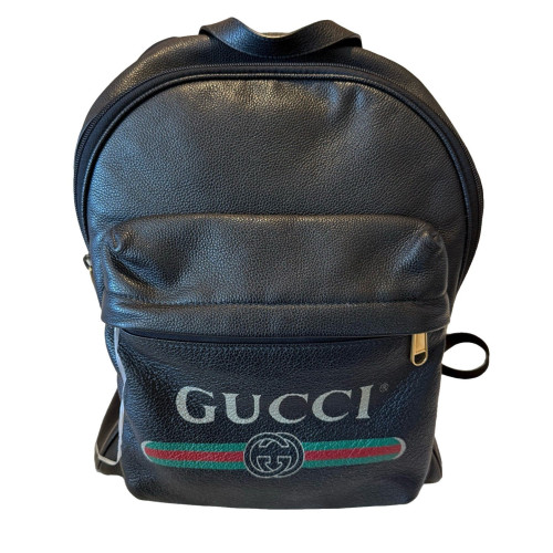 Gucci Backpack Grained Calfskin Black Red Green