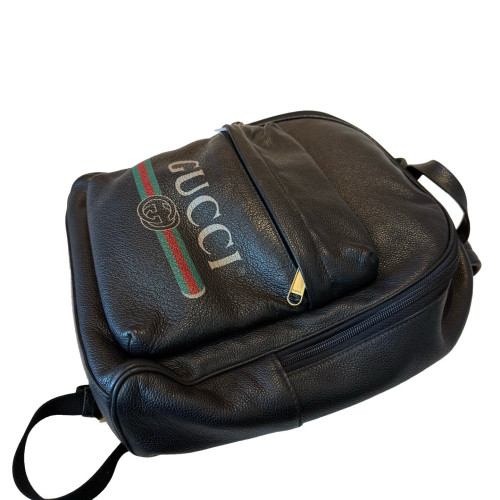 Gucci Backpack Grained Calfskin Black Red Green