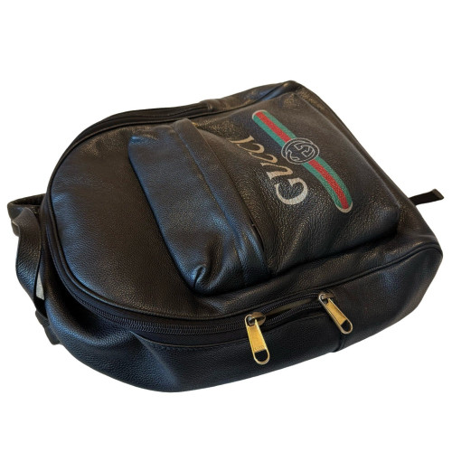 Gucci Backpack Grained Calfskin Black Red Green