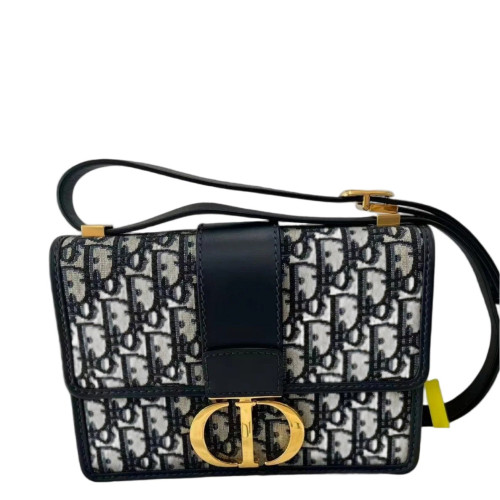 Dior 30 Montaigne Flap Bag Oblique Black Beige Navy