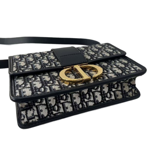 Dior 30 Montaigne Flap Bag Oblique Black Beige Navy