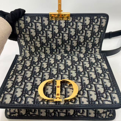 Dior 30 Montaigne Flap Bag Oblique Black Beige Navy