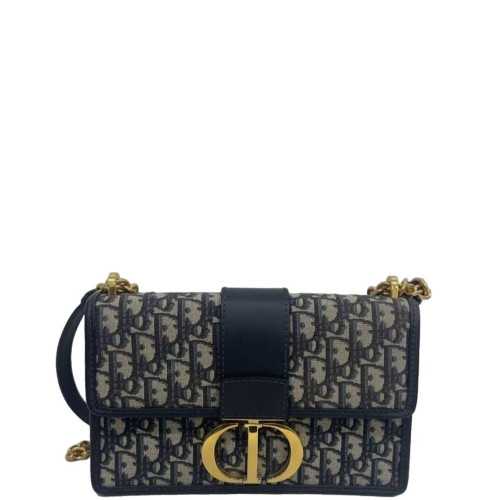 Dior 30 Montaigne Chain Flap Bag Oblique Beige Black Navy