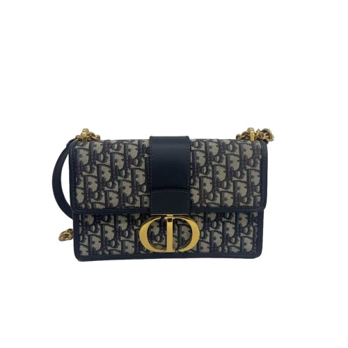 Dior 30 Montaigne Chain Flap Bag Oblique Beige Black Navy