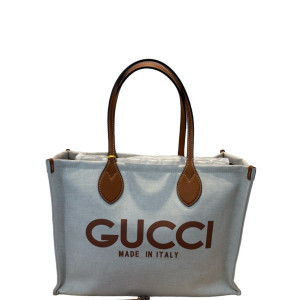 Gucci Tote Bag Canvas Calfskin Brown Beige