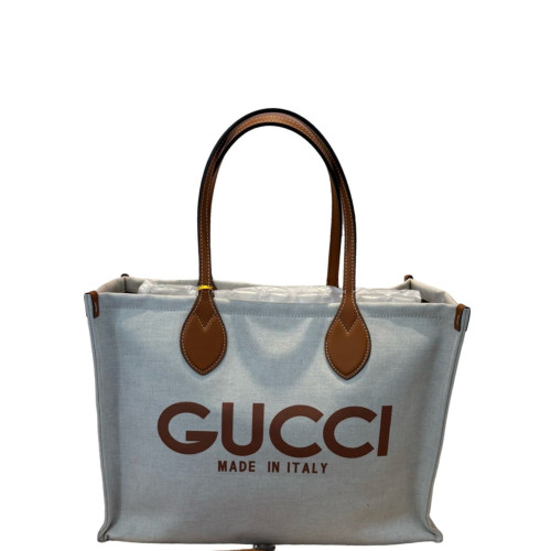 Gucci Tote Bag Canvas Calfskin Brown Beige Gucci Tote Bag Canvas Calfskin Brown Beige