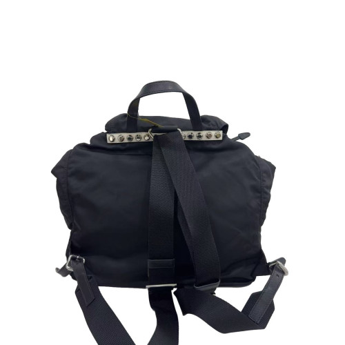 Prada Studded Backpack Nylon Calfskin Black Red