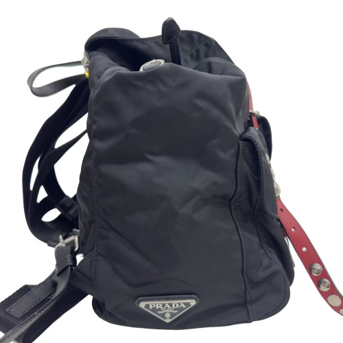 Prada Studded Backpack Nylon Calfskin Black Red
