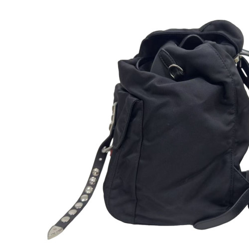 Prada Studded Backpack Nylon Calfskin Black Red