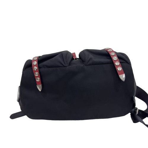 Prada Studded Backpack Nylon Calfskin Black Red
