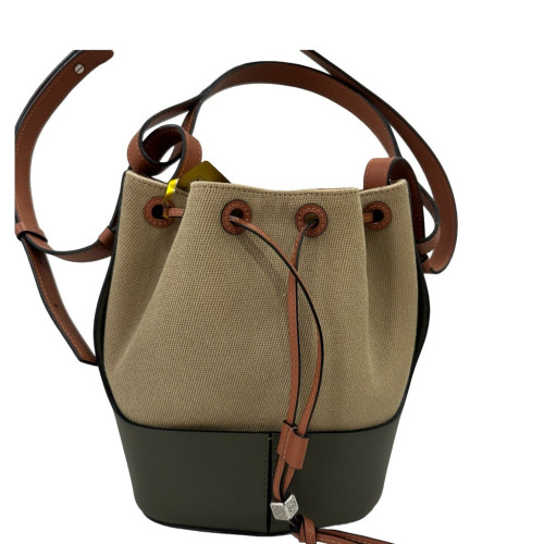 Loewe Small Balloon Bucket Canvas Calfskin Beige Brown Black