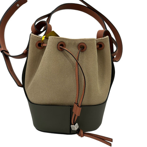 Loewe Small Balloon Bucket Canvas Calfskin Beige Brown Black