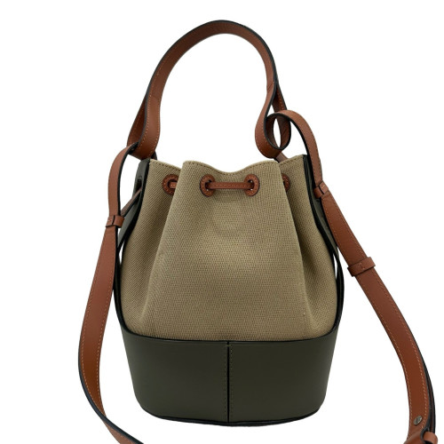 Loewe Small Balloon Bucket Canvas Calfskin Beige Brown Black