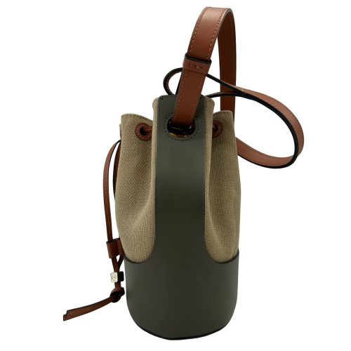 Loewe Small Balloon Bucket Canvas Calfskin Beige Brown Black