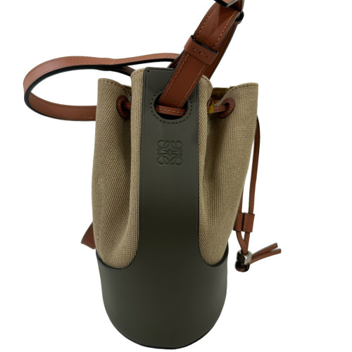 Loewe Small Balloon Bucket Canvas Calfskin Beige Brown Black