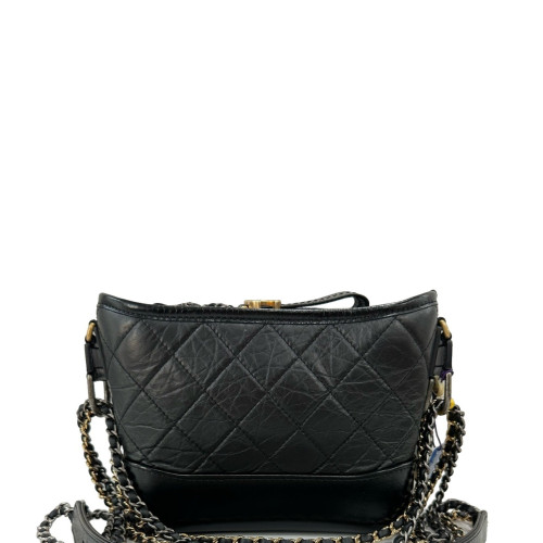 Chanel Quilted Small Gabrielle Hobo Crumpled Calfskin Black