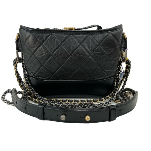 Chanel Quilted Small Gabrielle Hobo Crumpled Calfskin Black