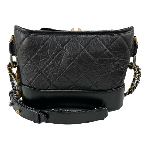 Chanel Quilted Small Gabrielle Hobo Crumpled Calfskin Black