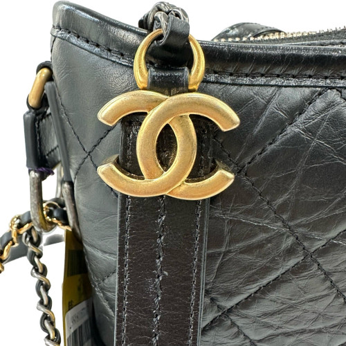 Chanel Quilted Small Gabrielle Hobo Crumpled Calfskin Black