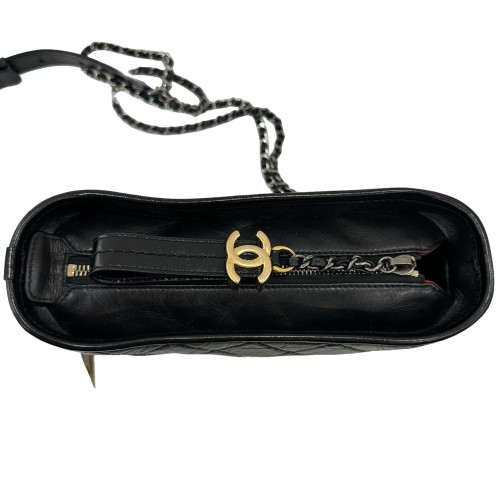 Chanel Quilted Small Gabrielle Hobo Crumpled Calfskin Black