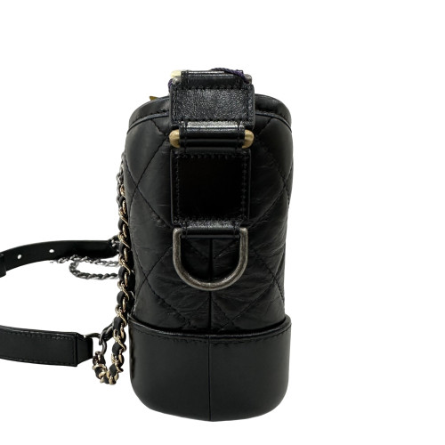Chanel Quilted Small Gabrielle Hobo Crumpled Calfskin Black