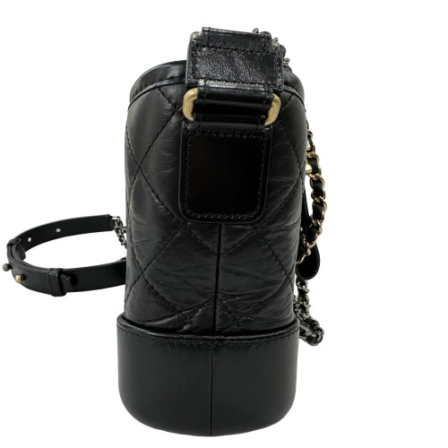 Chanel Quilted Small Gabrielle Hobo Crumpled Calfskin Black
