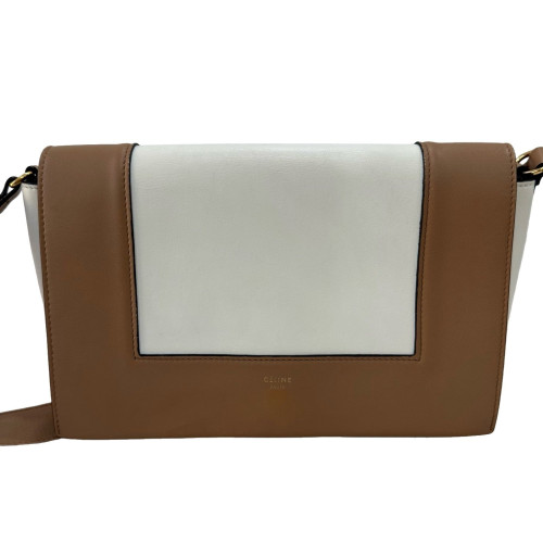 Celine Flap Bag Calfskin Brown White Celine Flap Bag Calfskin Brown White
