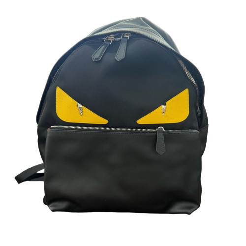 Fendi Backpack Calfskin Nylon Black Yellow