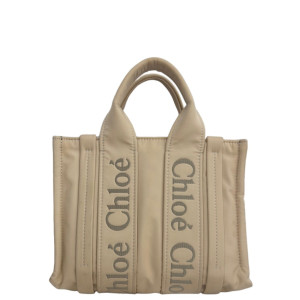 Chloe Tote Bag Nylon Beige Grey Chloe Tote Bag Nylon Beige Grey