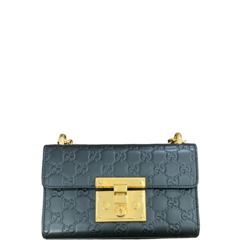 Gucci Small Padlock Shoulder Bag Guccissima Black